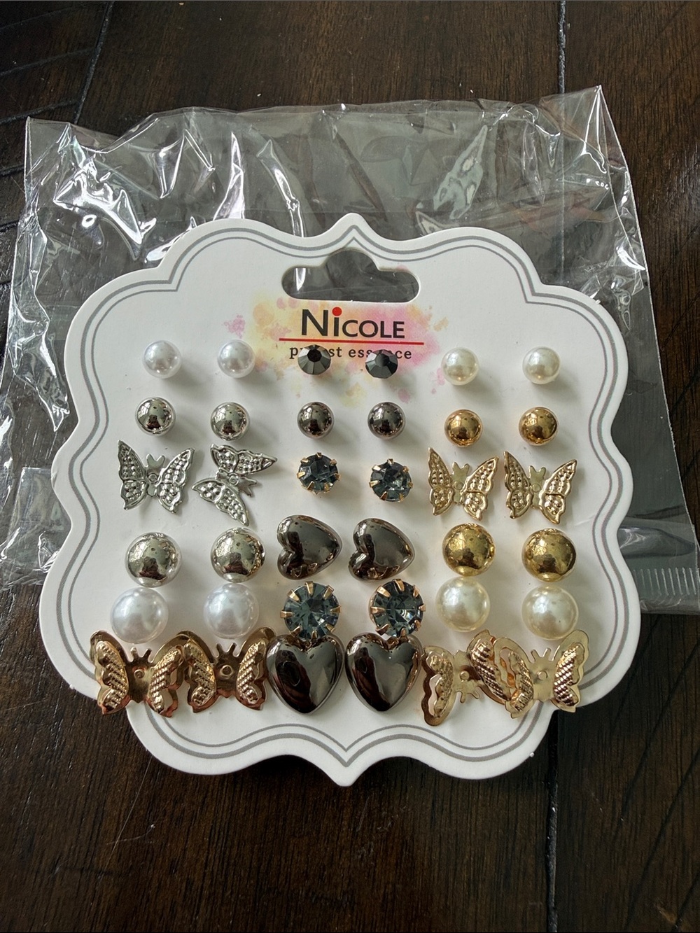 Nicole Mixed Metal & Pearl Earring Set - Gold, Silver, Black, Pearl